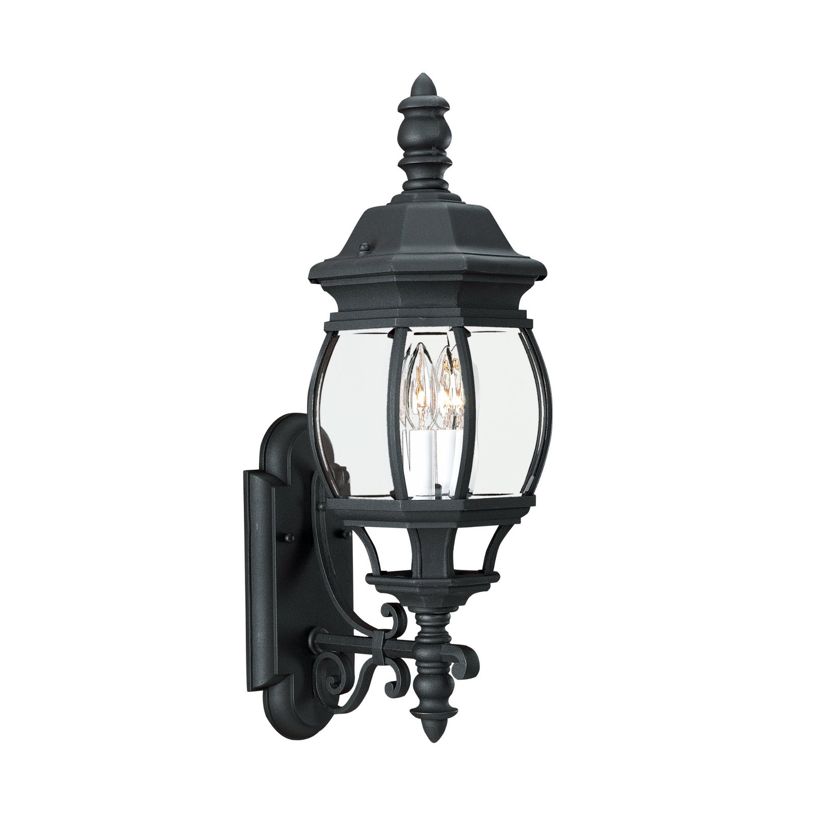 Stigliano Tail Two Candle Bevelled Glass Black Lantern Outdoor Wall Light