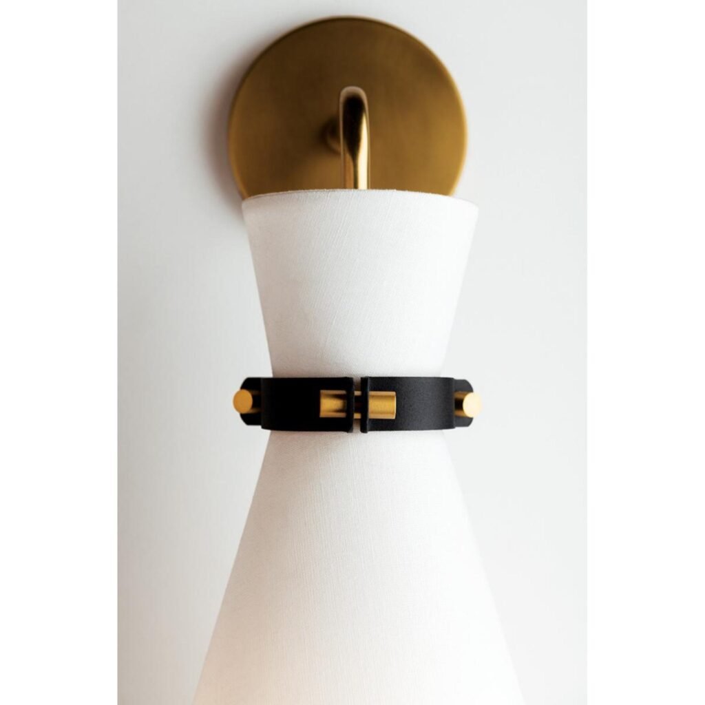 Manteigas Conical Linen Shade Short Arm Brass Wall Sconce – image 2