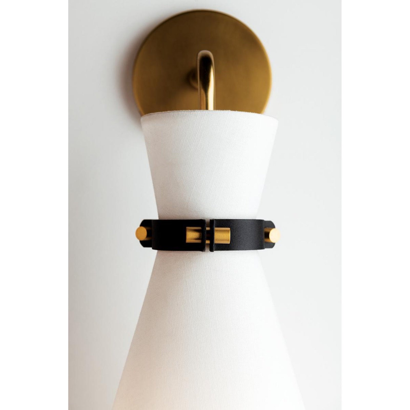 Manteigas Conical Linen Shade Short Arm Brass Wall Sconce – image 2