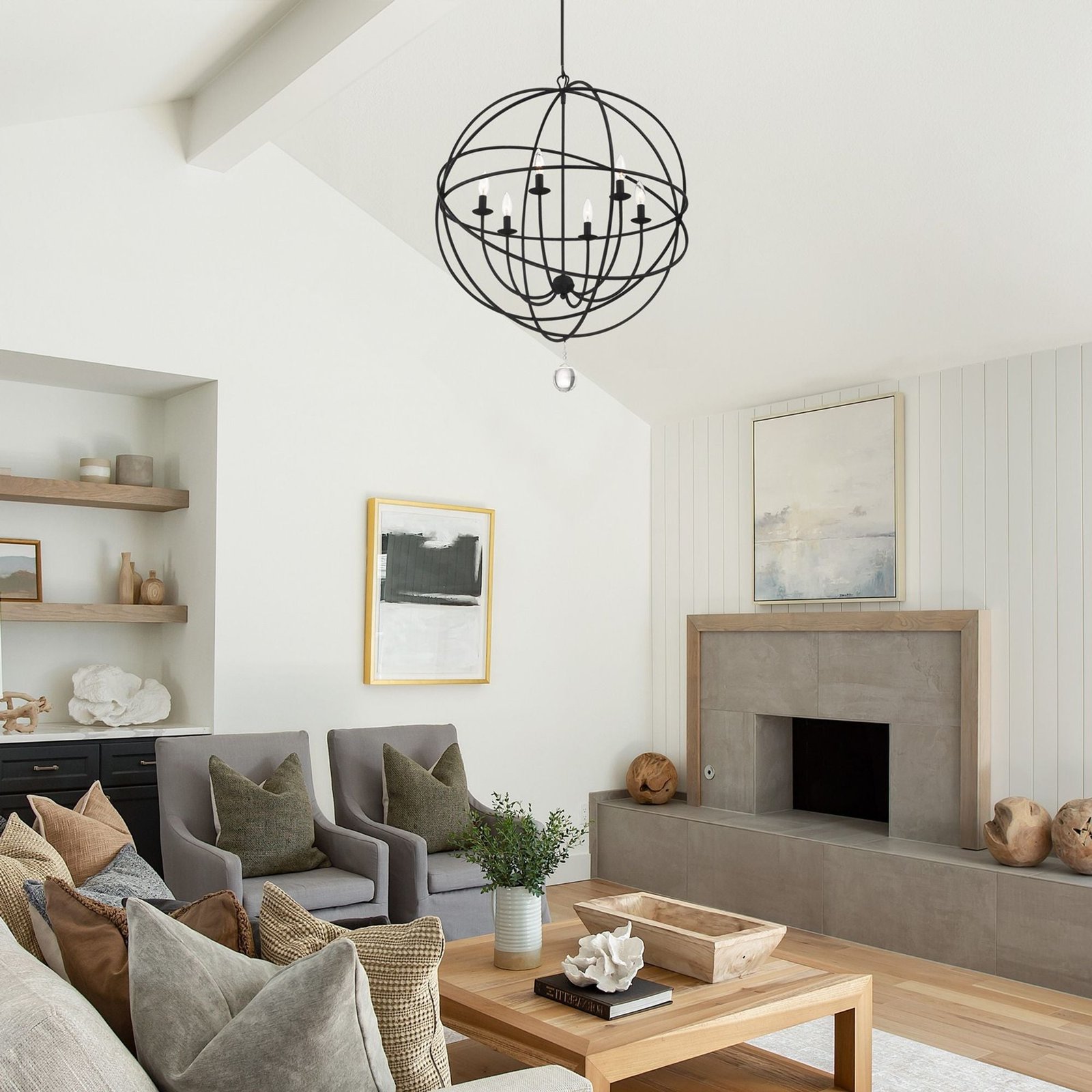 Lezhe Black Hoop Globe Chandelier – image 2