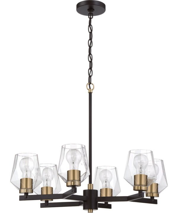 Fregene Clear Glass Black Brass Six Arm Chandelier