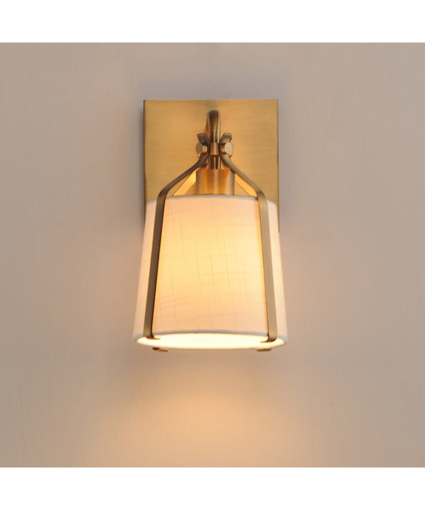 Sendim Square Plate Hanging Fabric Shade Brass Wall Sconce – image 3