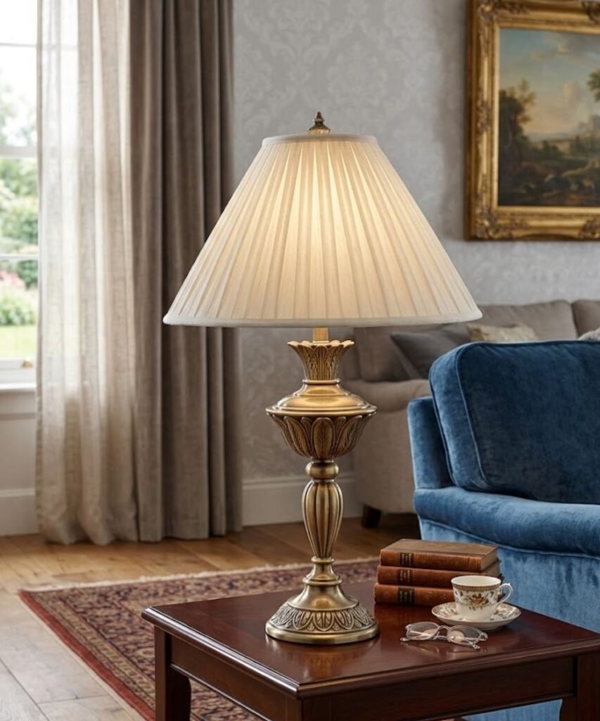 Tsepelovo Antiqued Brass Pleated Shade Table Lamp – image 2