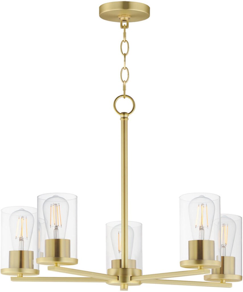 Aidipsos Satin Brass Cylinder Glass Five Arm Chandelier