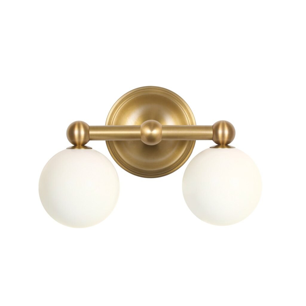 Taipana Double Opal Globe Classic Brass Wall Sconce – image 2