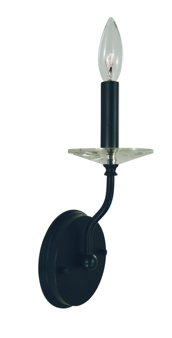 Caggiano Single Candle Curved Arm Matte Black Wall Sconce