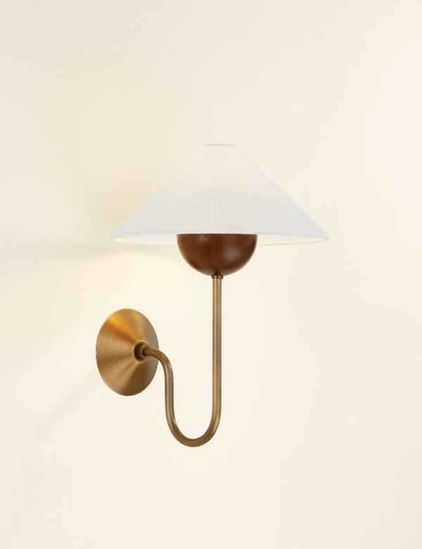 Nimis Conical Linen Shade Walnut Detail Wall Sconce