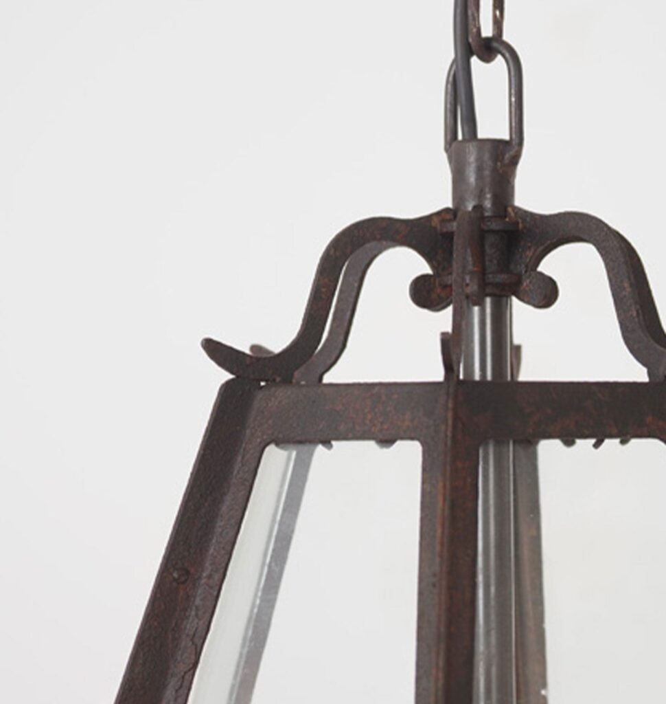 Archez Oxidised Iron Brass Glass Lantern Pendant – image 3