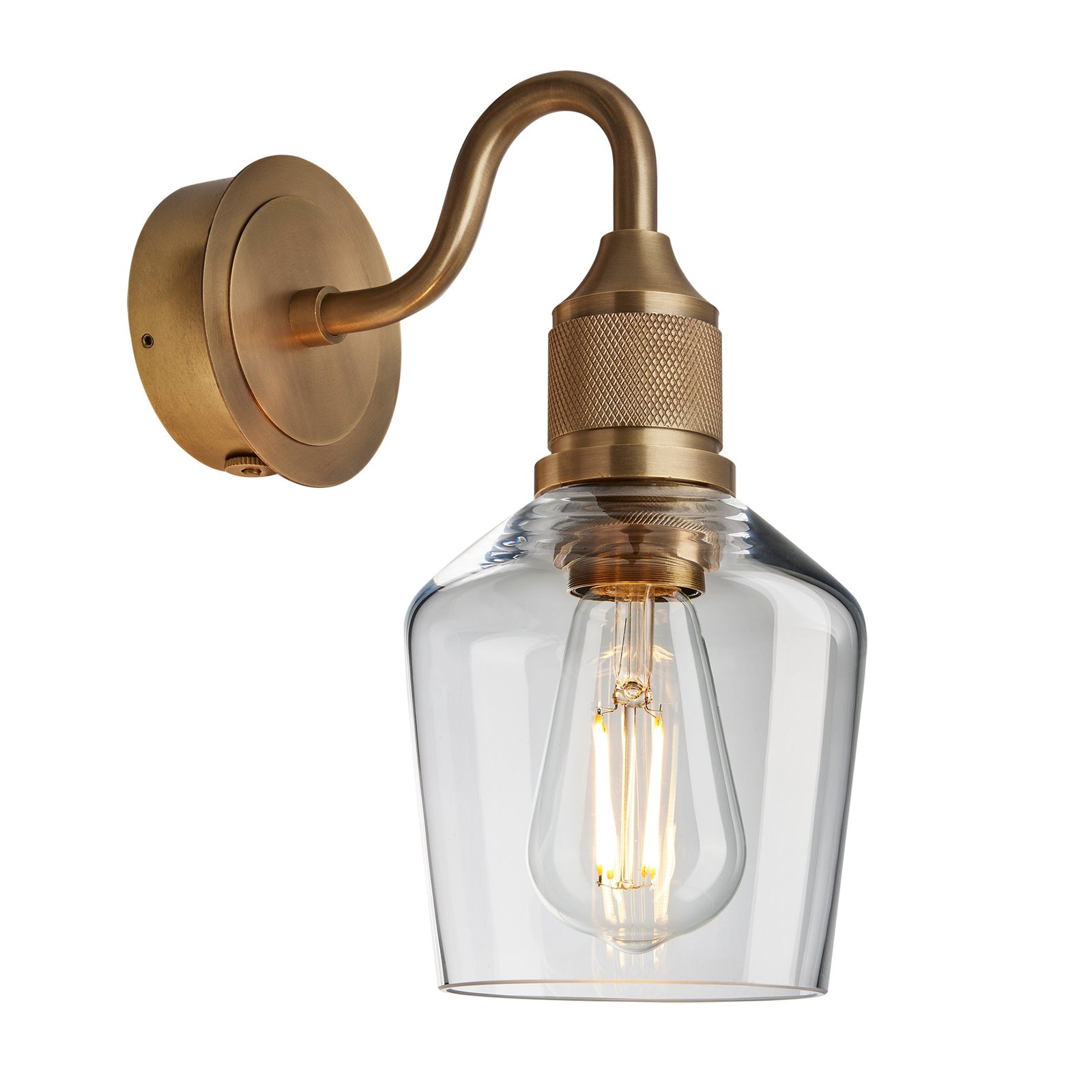 Adele Swan Neck Clear Glass Brass Wall Sconce