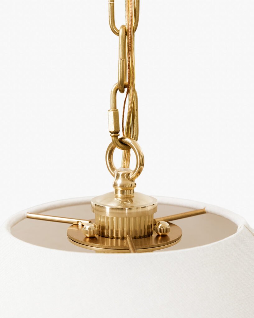 Capopiccolo Wide Linen Shade Three Socket Brass Pendant – image 2