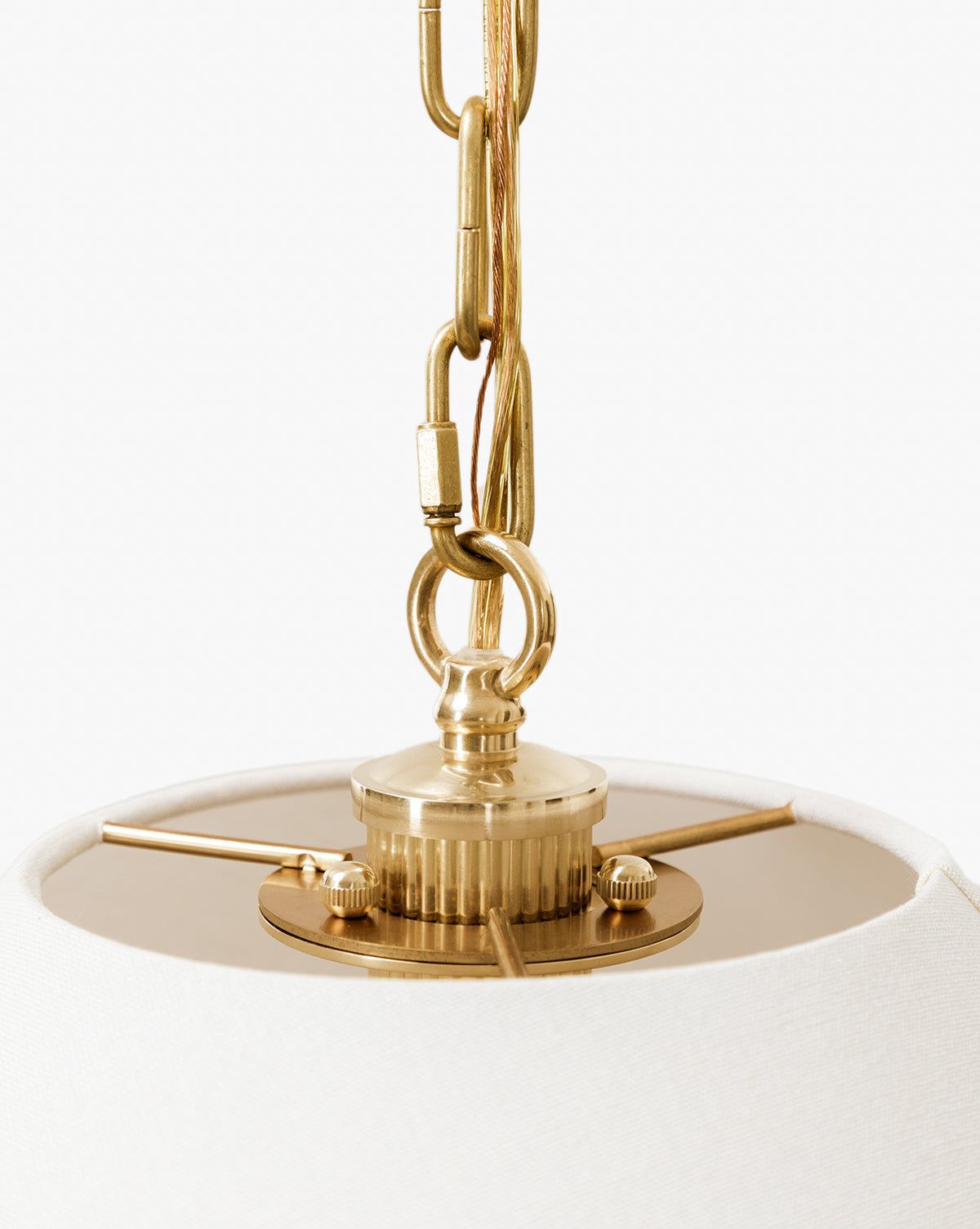 Capopiccolo Wide Linen Shade Three Socket Brass Pendant – image 2