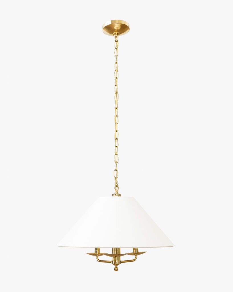 Capopiccolo Wide Linen Shade Three Socket Brass Pendant – image 3