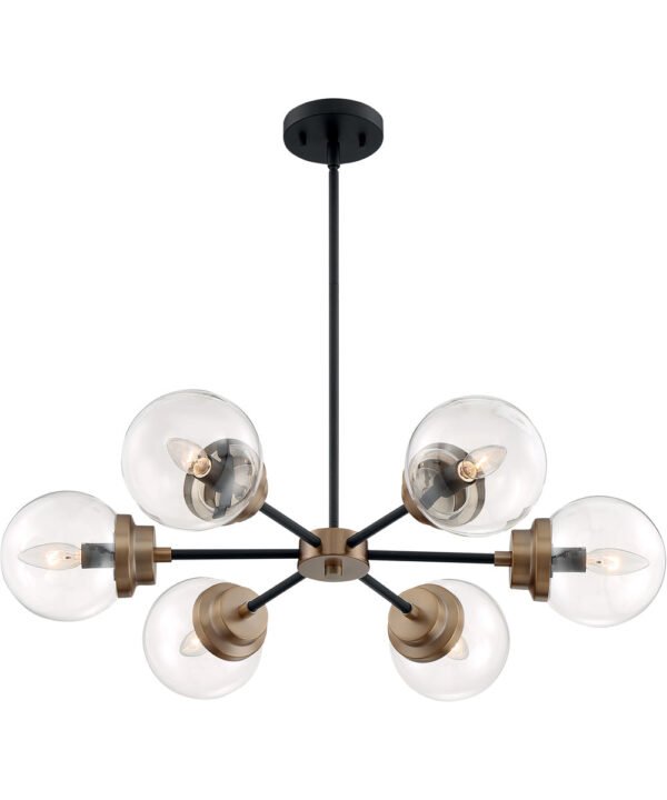 Guadalest Clear Globe Glass Black Brass Chandelier