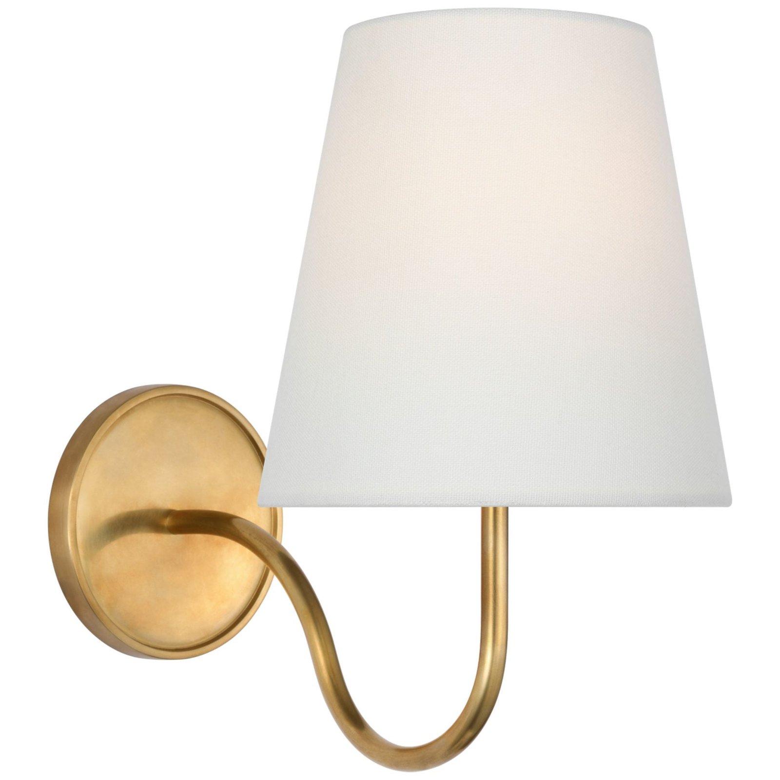 Kritsa Short Curved Arm Linen Shade Brass Wall Sconce