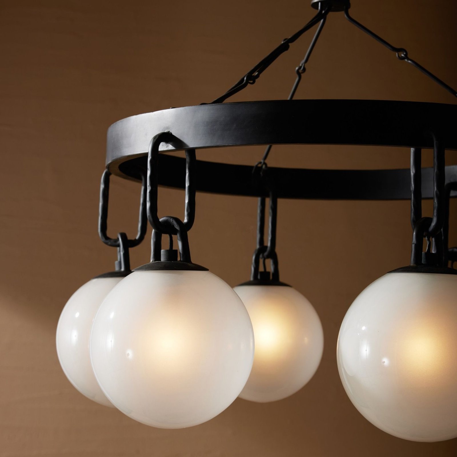 Comares Six Frosted Glass Globe Bronze Ring Chandelier – image 3