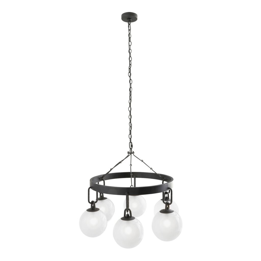 Comares Six Frosted Glass Globe Bronze Ring Chandelier