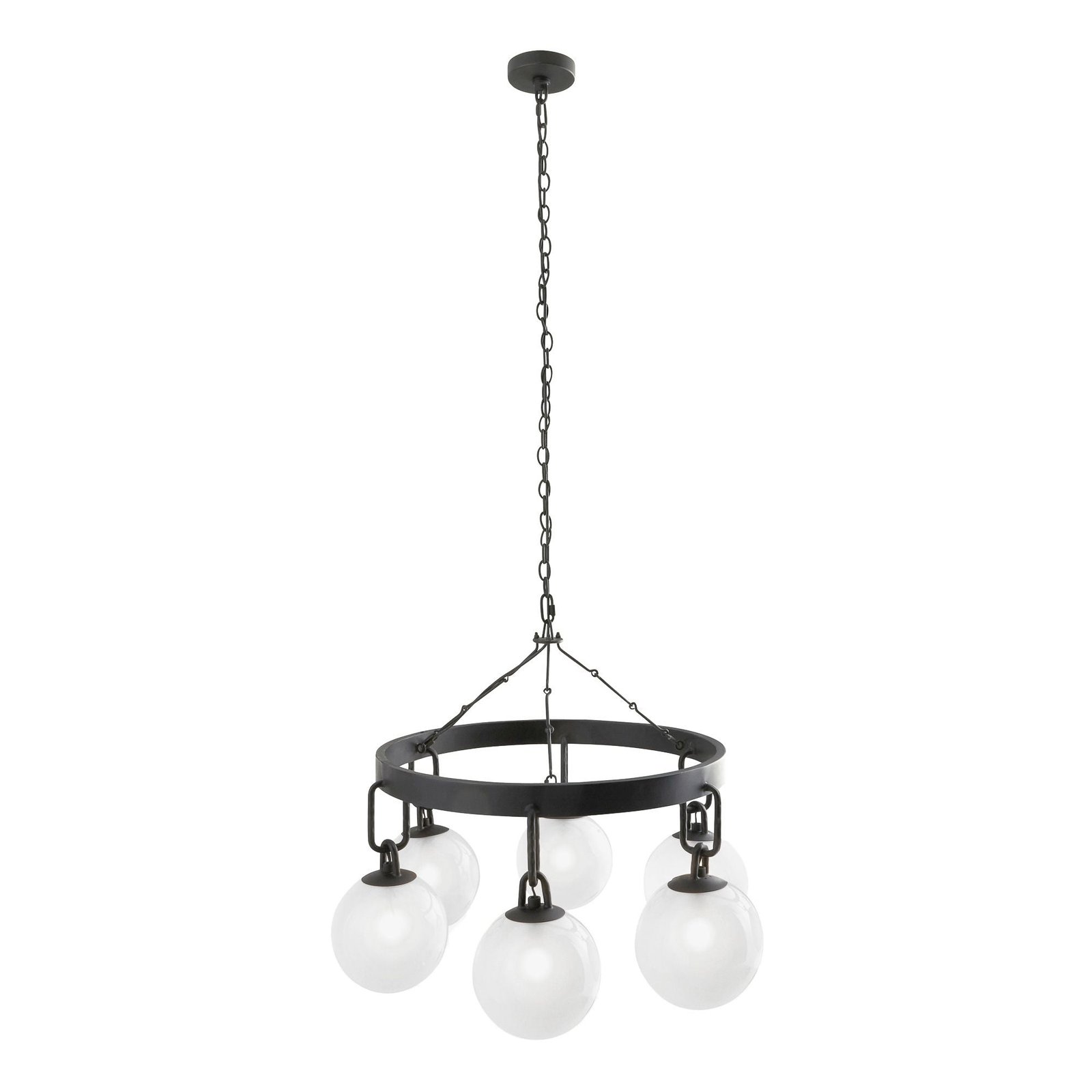 Comares Six Frosted Glass Globe Bronze Ring Chandelier