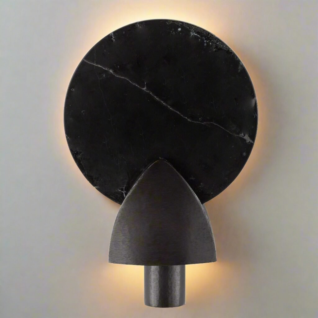 Platres Black Marble Disc Bronze Plate Wall Sconce – image 2