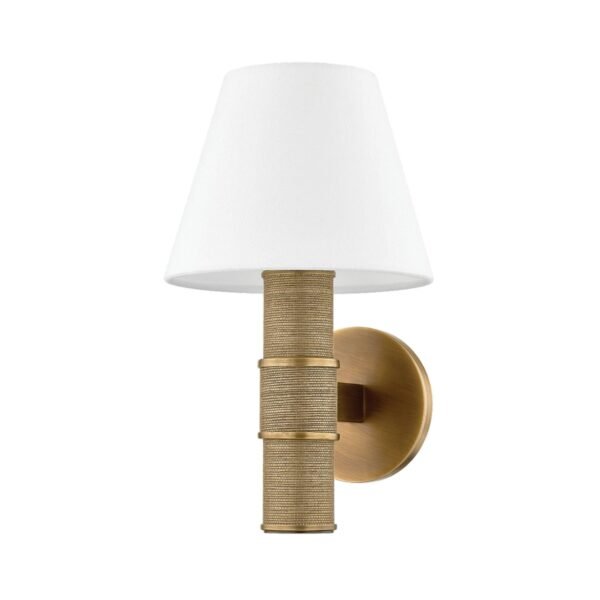 Valença Fabric Shade Antiqued Brass Plate Wall Sconce