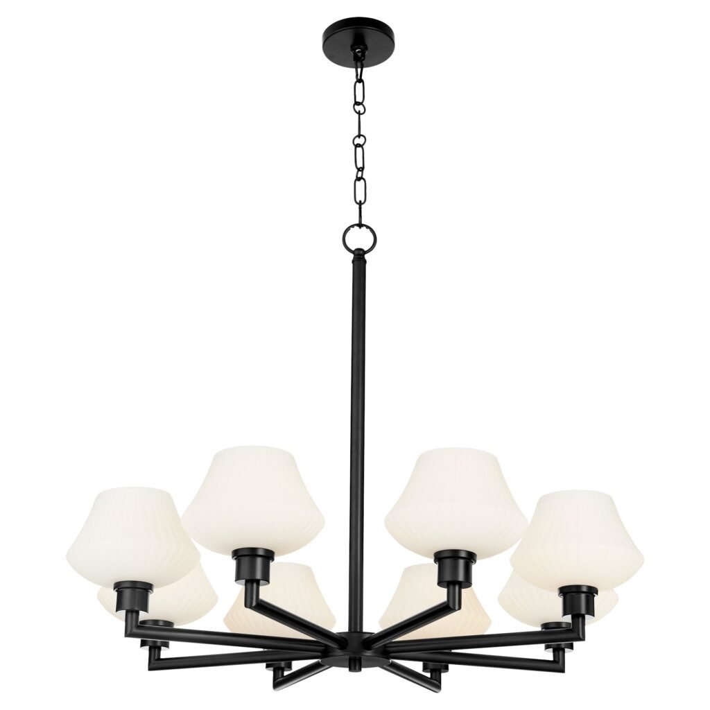 Gradac Matte Black Eight Arm White Head Chandelier – image 2