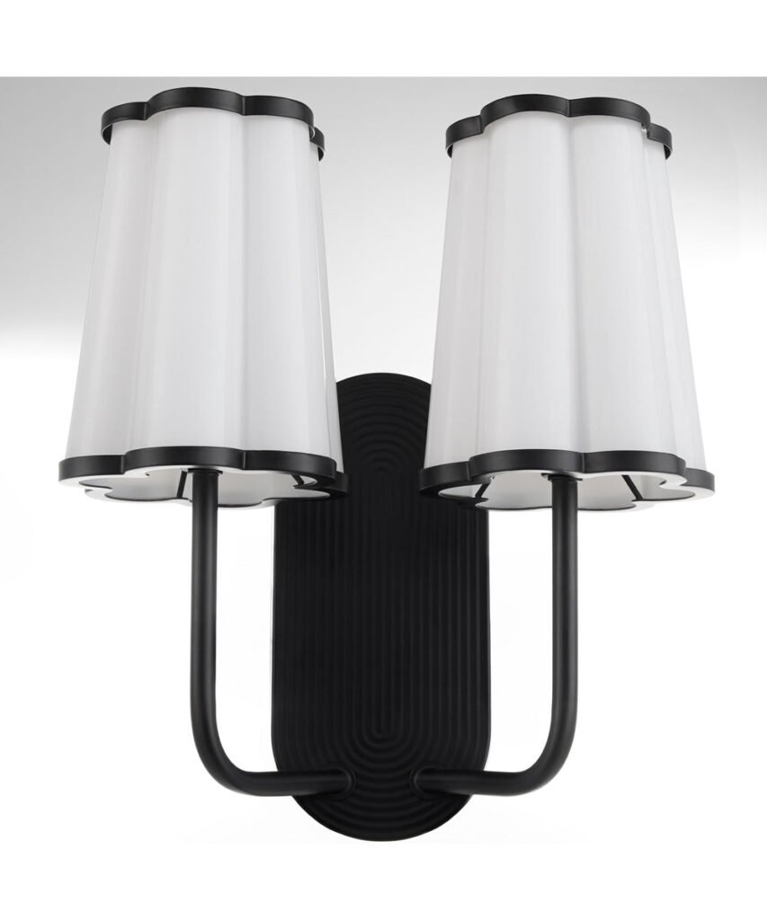 Moria Black Striped Double White Head Matte Black Wall Sconce – image 3