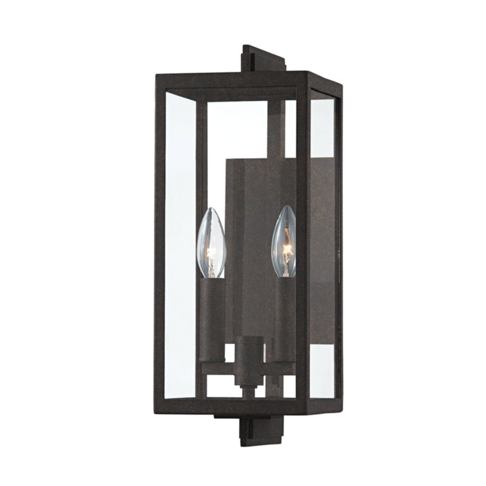 Monção Narrow Box Double Candle Glass Iron Tone Outdoor Wall Light