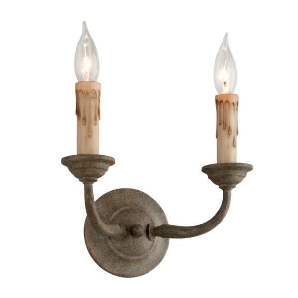 Myrtos Double Candle Hammered Iron Bronze Wall Sconce