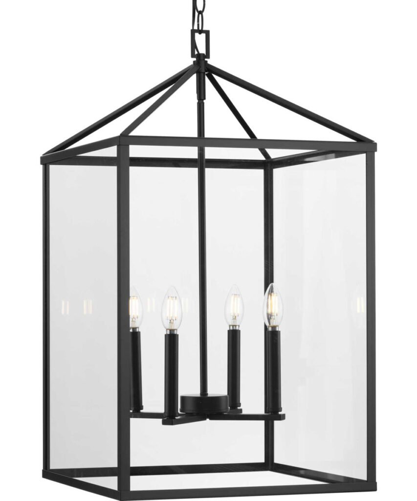 Cubelles Clear Glass Panel Black Lantern Chandelier