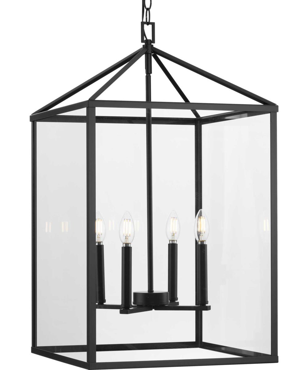 Cubelles Clear Glass Panel Black Lantern Chandelier