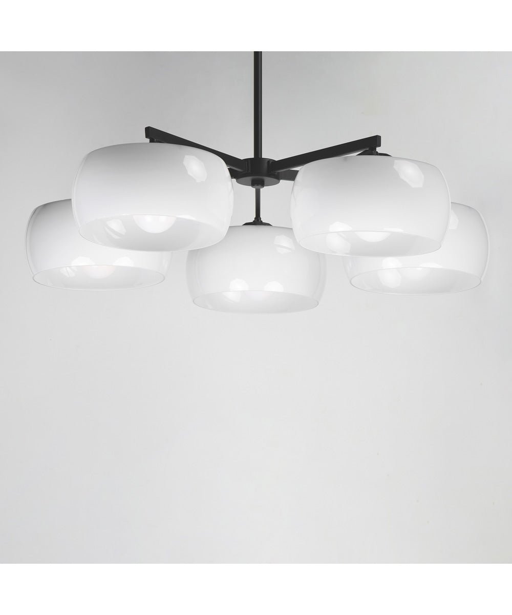 Kymi Matte Black White Glass Ring Low Chandelier – image 2