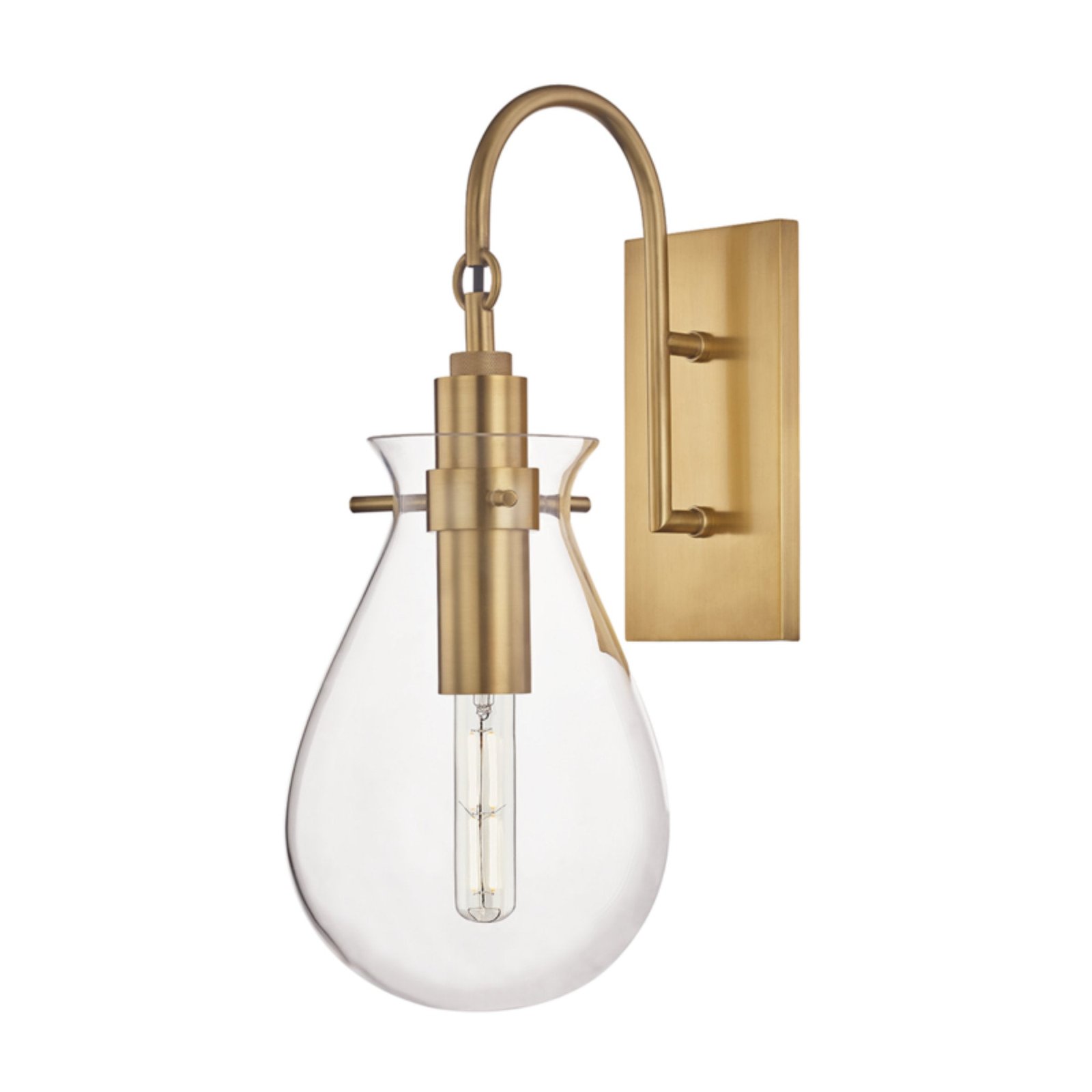 Sortelha Drop Shaped Clear Glass Antiqued Brass Wall Sconce