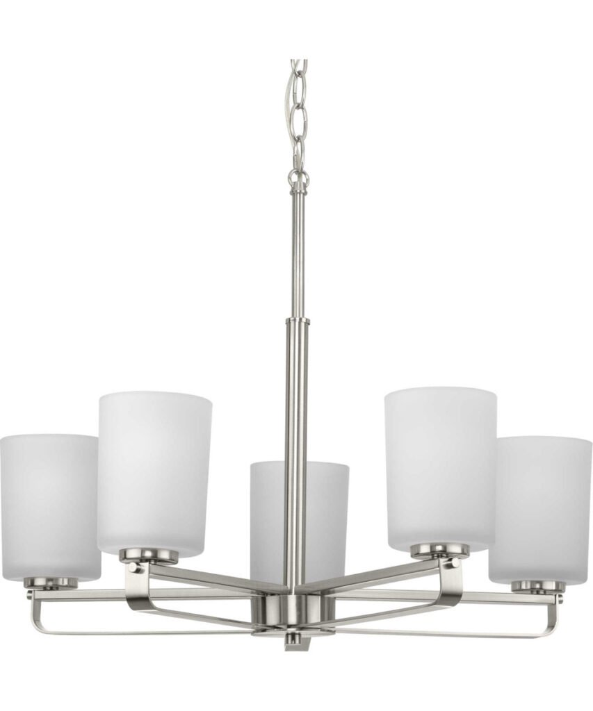 Aniane Frosted Glass Nickel Five Arm Chandelier