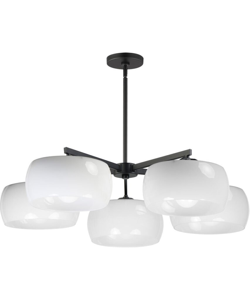 Kymi Matte Black White Glass Ring Low Chandelier