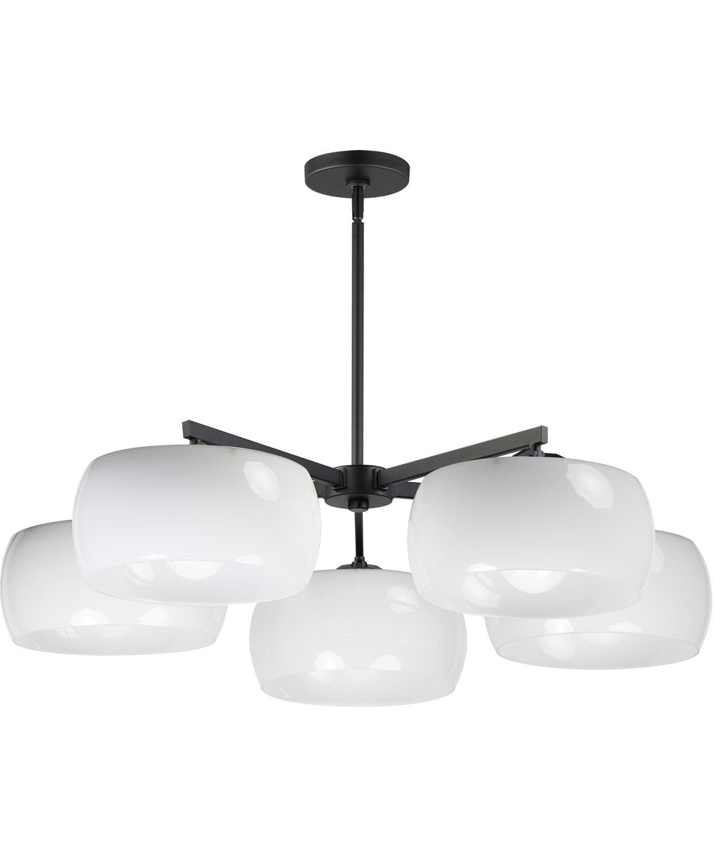 Kymi Matte Black White Glass Ring Low Chandelier