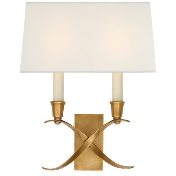 Mafra Cross Arm Linen Shade Bronze Brass Wall Sconce