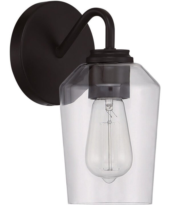Pioppi Conical Clear Glass Matte Black Bathroom Wall Sconce