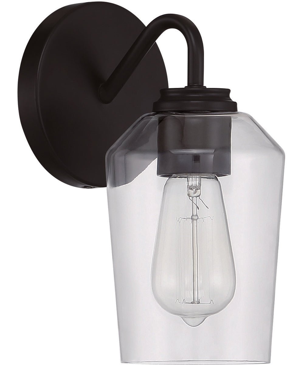 Pioppi Conical Clear Glass Matte Black Bathroom Wall Sconce