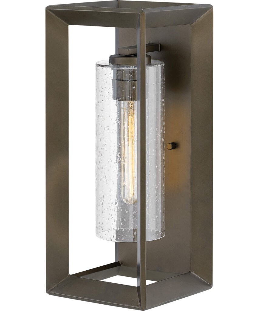 Tibães Square Framed Glass Cylinder Bronze Lantern Outdoor Wall Light