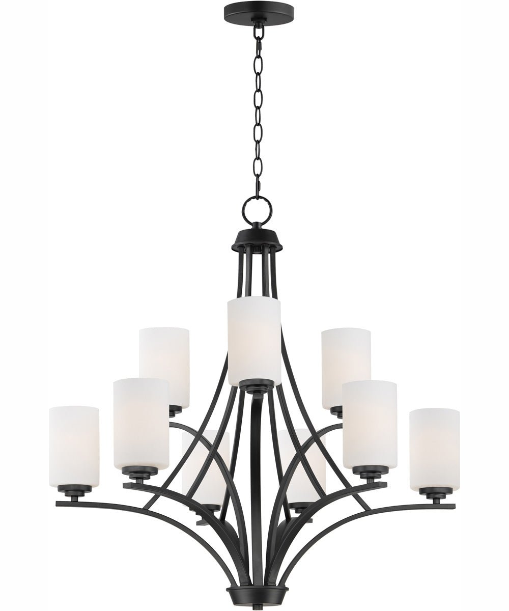 Karystos Matte Black Nine Arm Cylinder Glass Chandelier