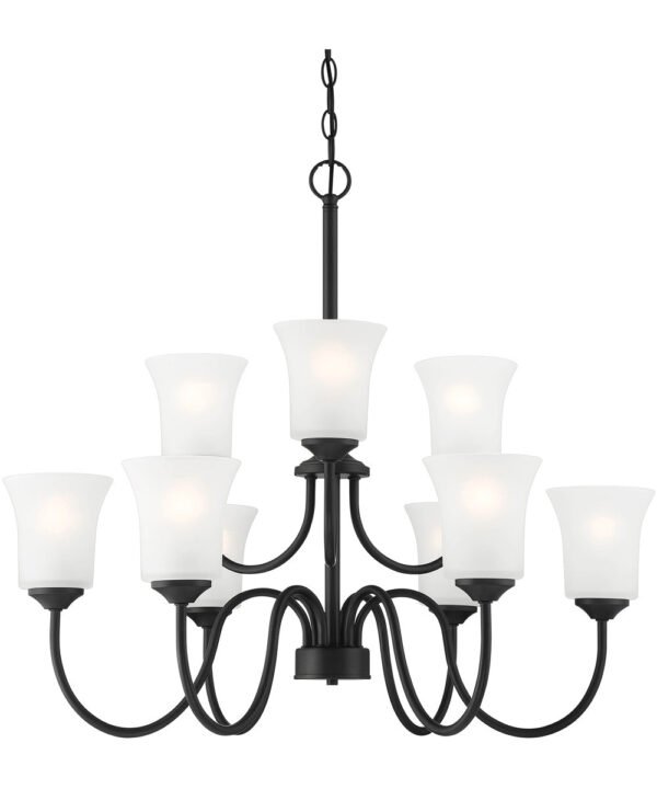 Batroun Frosted Glass Black Nine Arm Chandelier