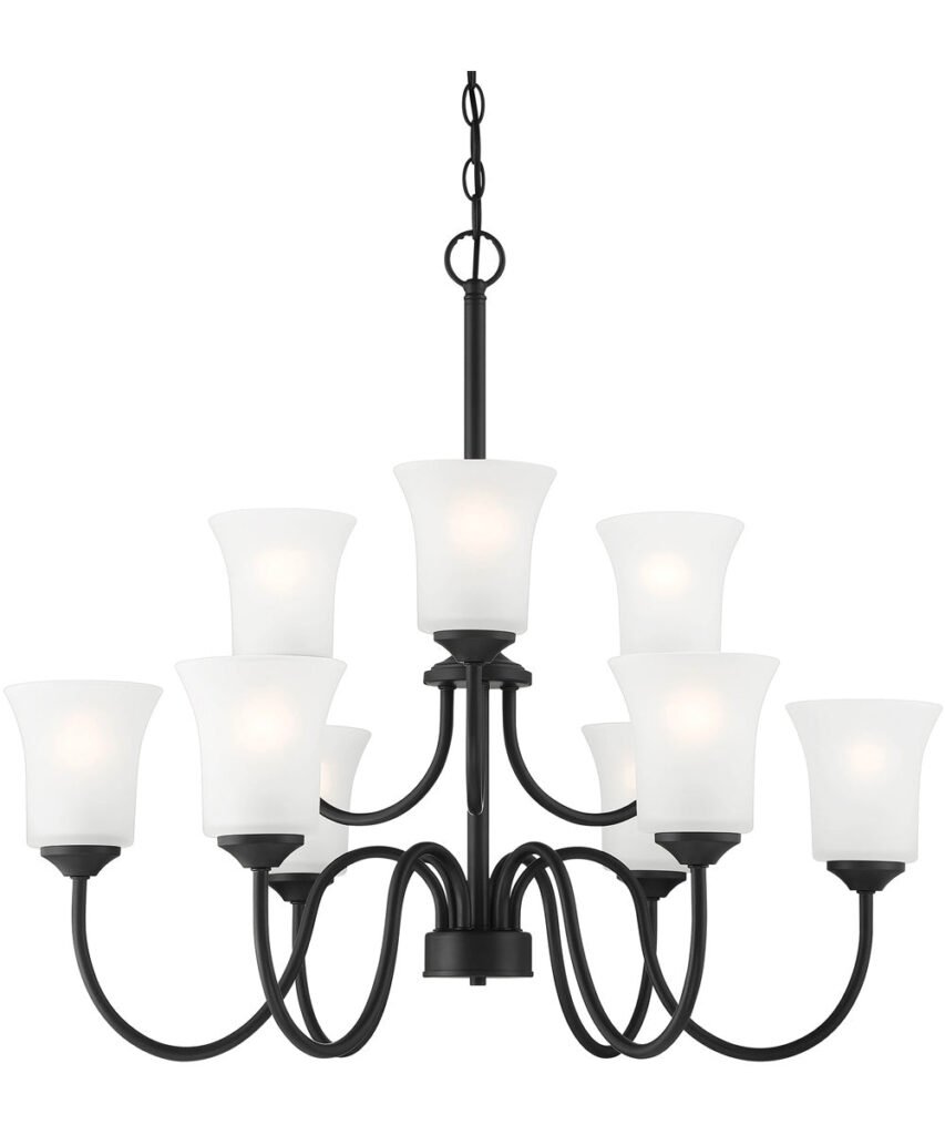 Batroun Frosted Glass Black Nine Arm Chandelier