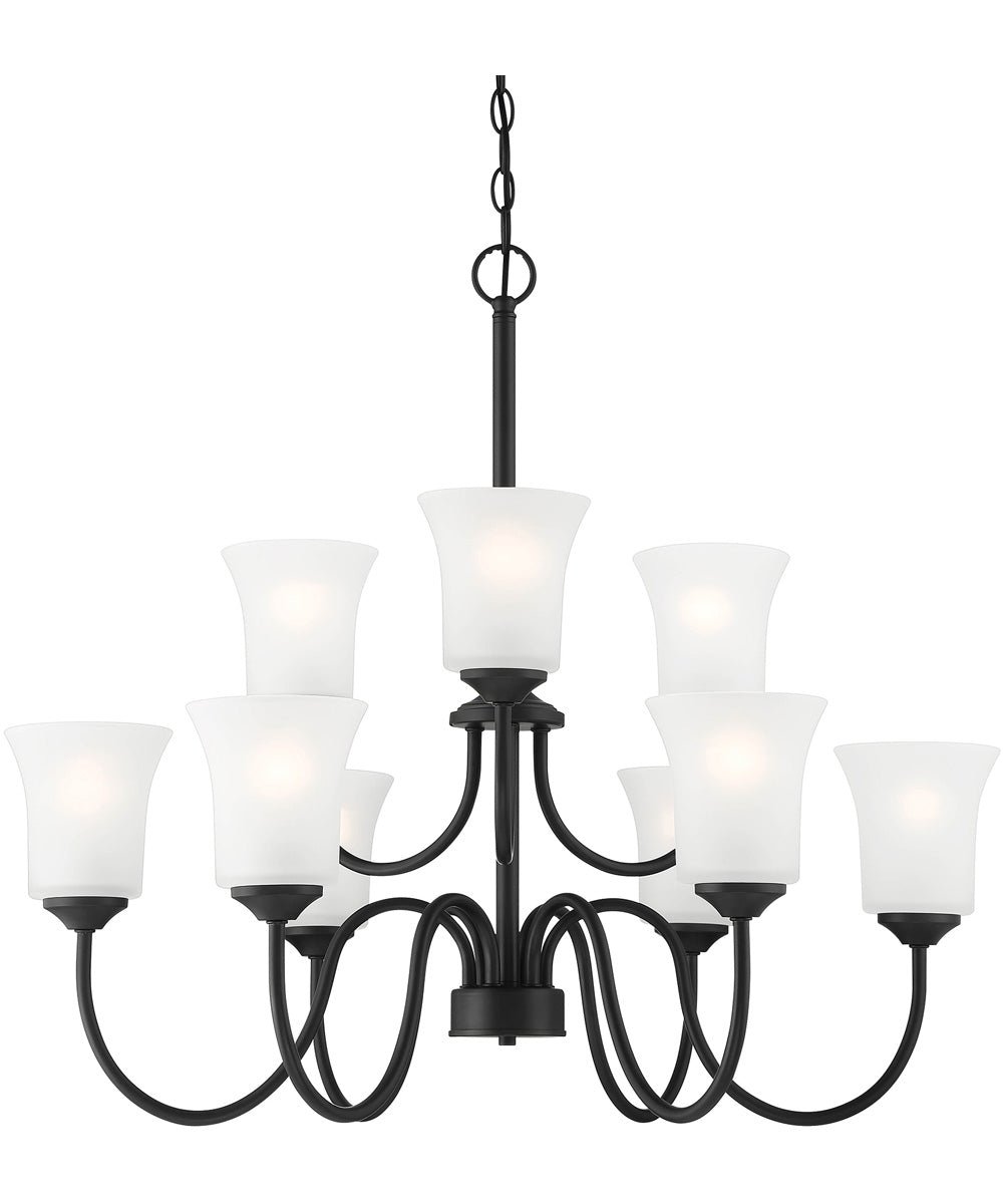 Batroun Frosted Glass Black Nine Arm Chandelier