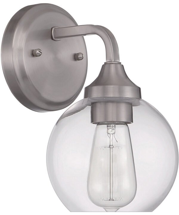 Pertosa Clear Glass Globe Nickel Arm Wall Sconce