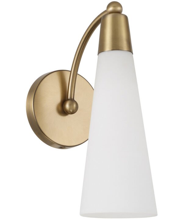 Tzermiado Swan Arm White Conical Glass Brass Wall Sconce