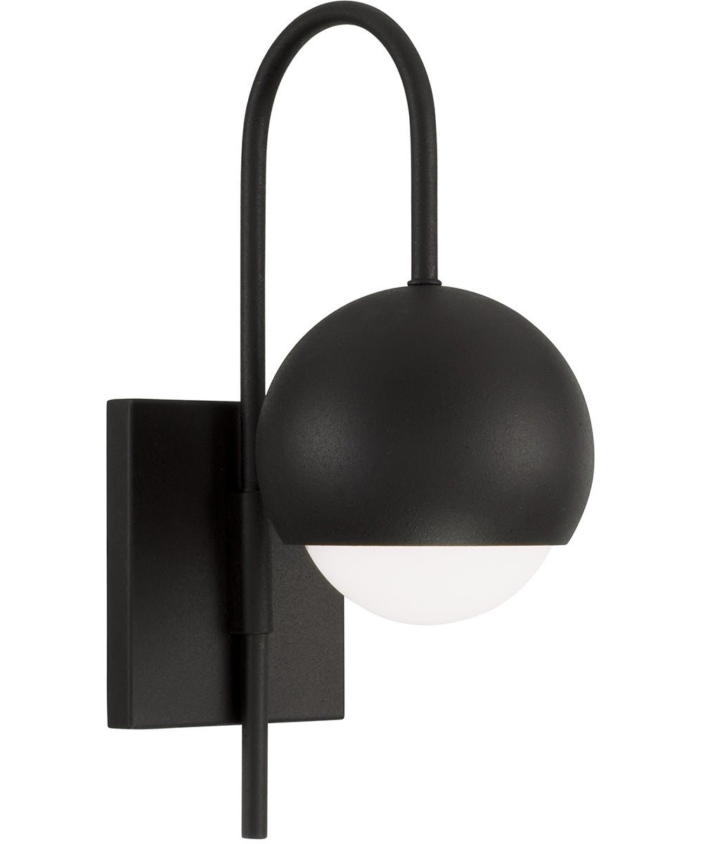 Avdou Curled Arm White Globe Glass Black Wall Sconce