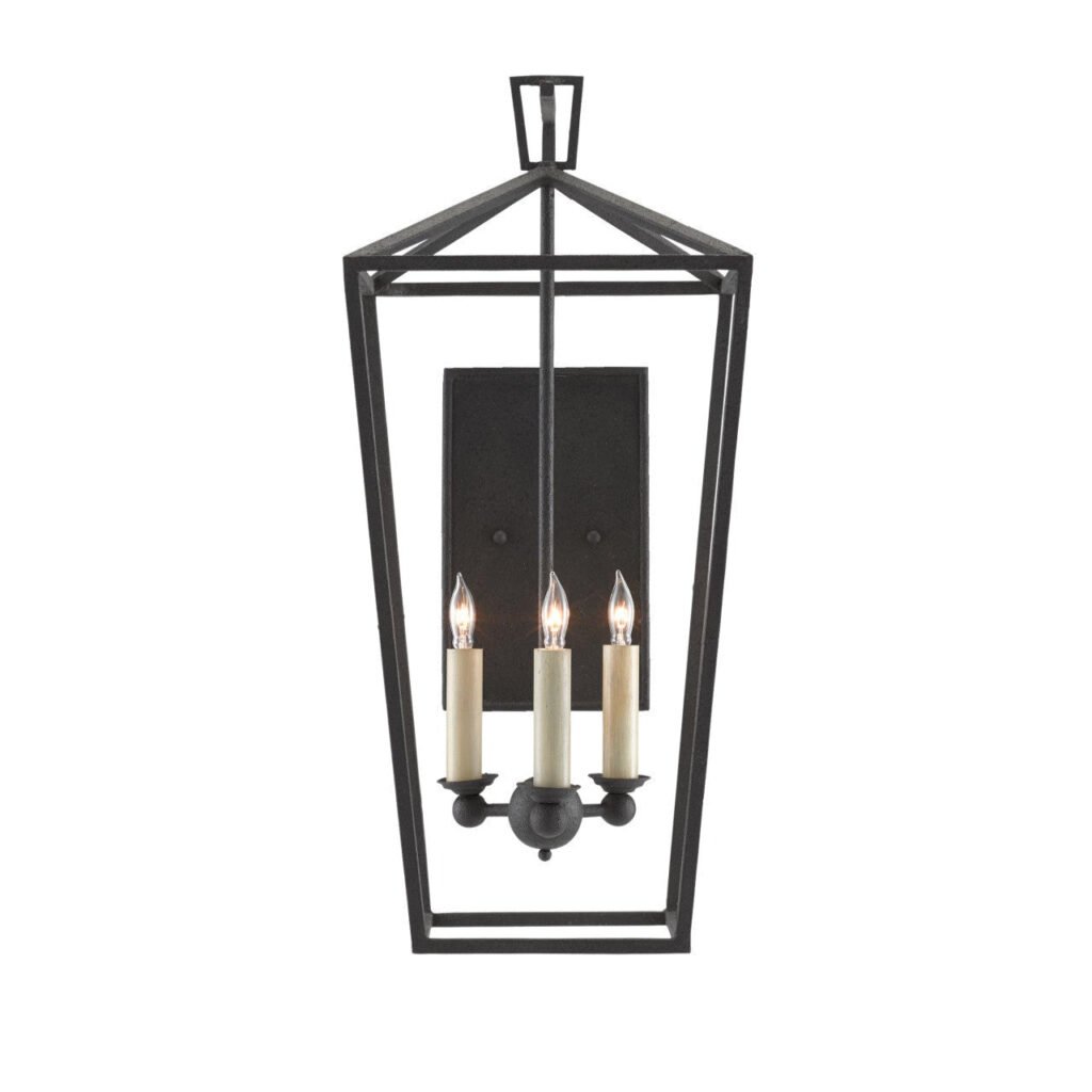 Sternes Hammered Iron Lantern Shaped Black Wall Sconce