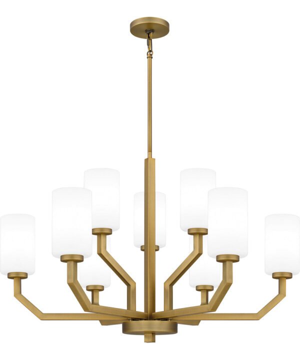 Durres Opal Glass Nine Arm Brass Chandelier