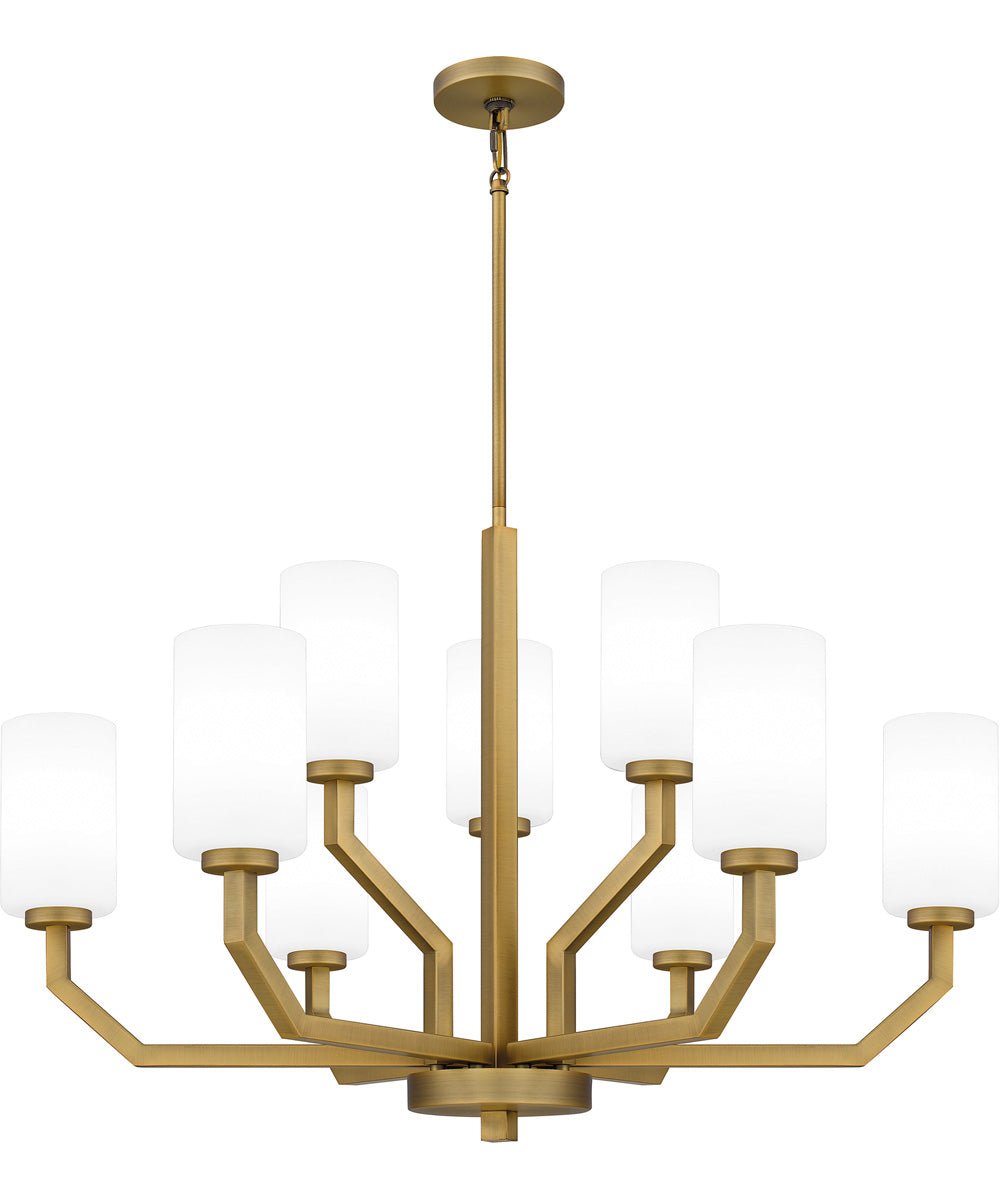 Durres Opal Glass Nine Arm Brass Chandelier