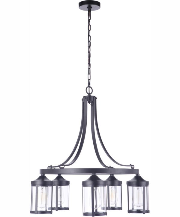 Antignano Clear Glass Black Iron Five Arm Chandelier