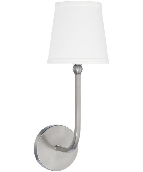 Sedini Curved Arm White Fabric Shade Nickel Wall Sconce